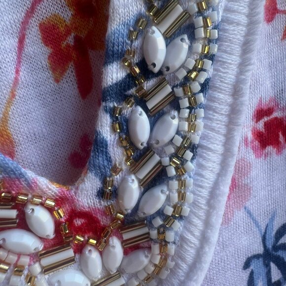 Chico's 3/4 Sleeve Embellished V-Neck 100% Linen Tunic Blouse Women's Size 2 (L) - Picture 7 of 8